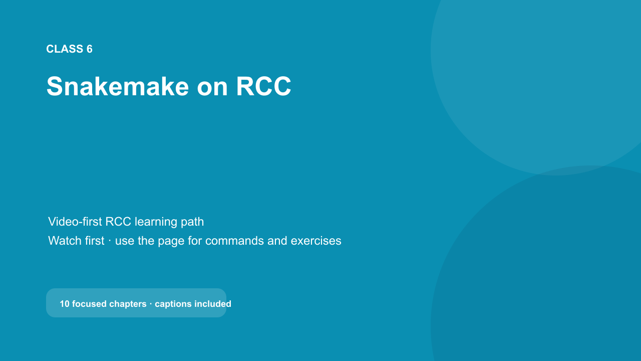 Class 6 video title: Snakemake on RCC