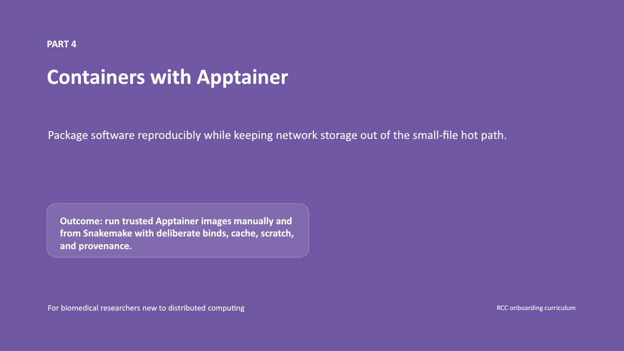 Class 4 video title: Containers with Apptainer
